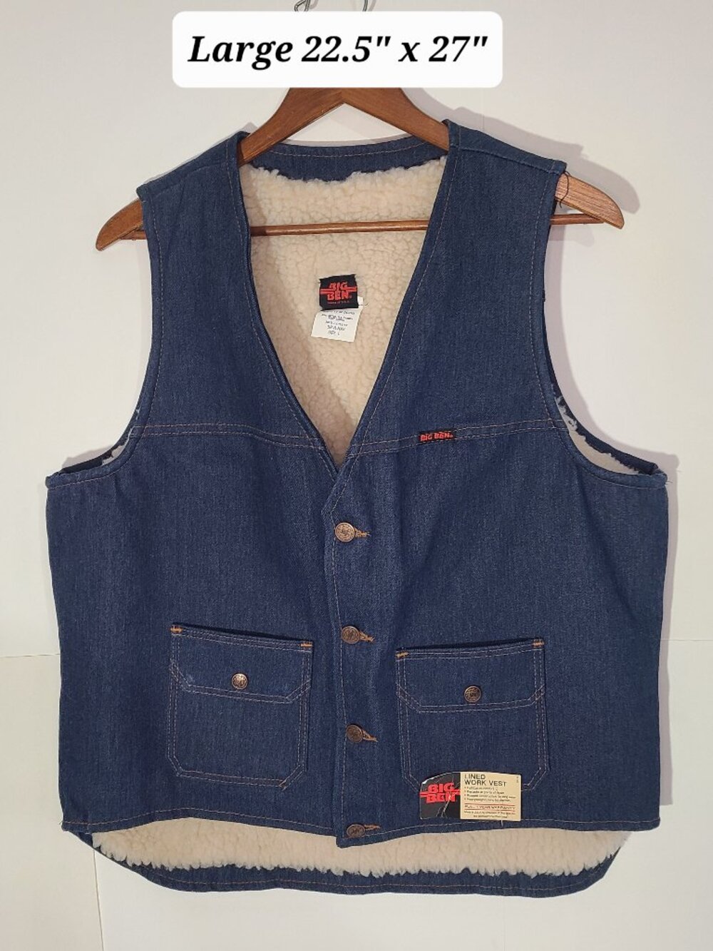 Vintage 80s/90s Wrangler Big Ben Sherpa Lined Denim Men's Vest NWT NOS Made/USA
